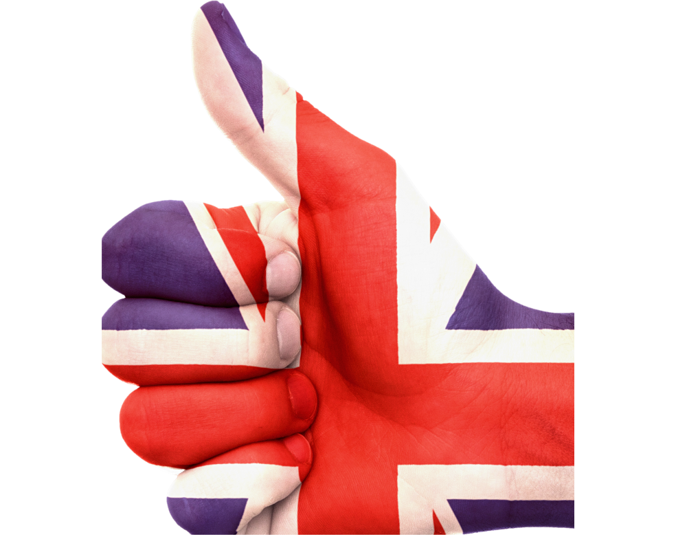 Thumbs up hand painted with union jack, representing how public relations can help UK brands enter new markets