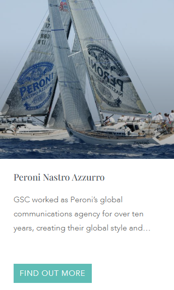 Peroni Nastro Azzurro luxury sailing event, with branded yachts racing on the open sea